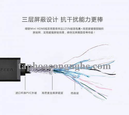 Ugreen 11163 3m cáp mini hdmi ra hdmi đầu mạ vàng 24k 11163 30011163